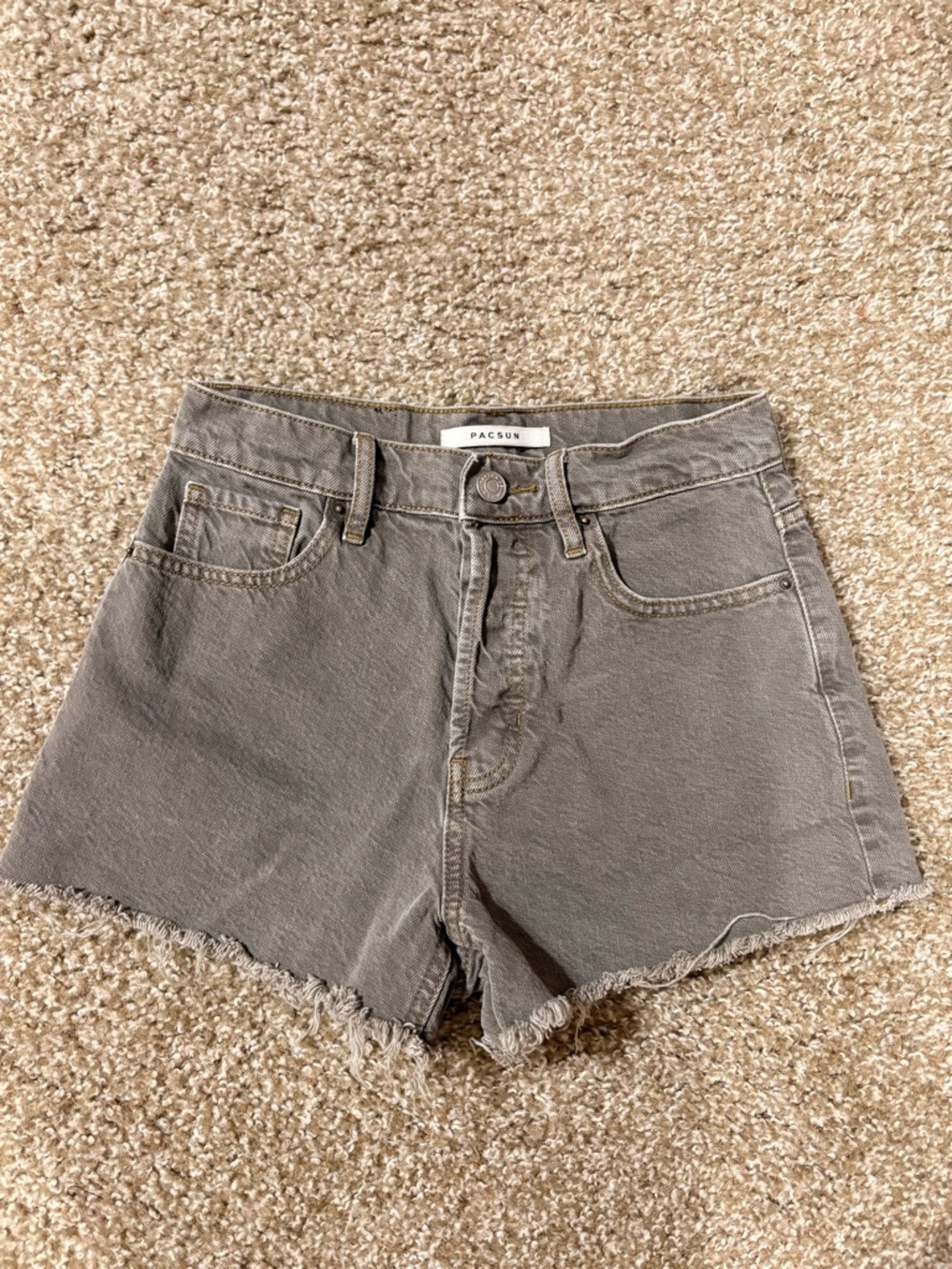PacSun Brown/Gray Frayed Hem High-Rise Jean Shorts